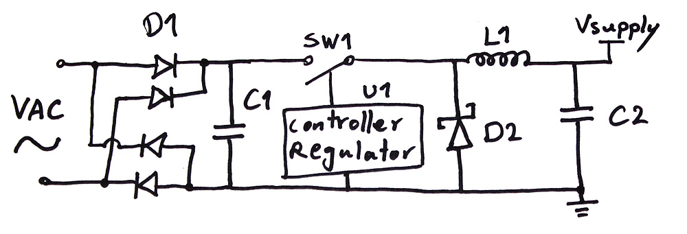 Simplified Non-Isolated Switching Ac to DC Inverter