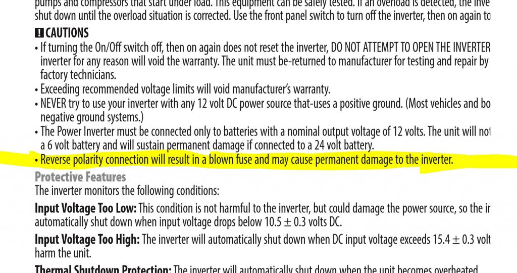 Inverter Datasheet on Reverse Polarity